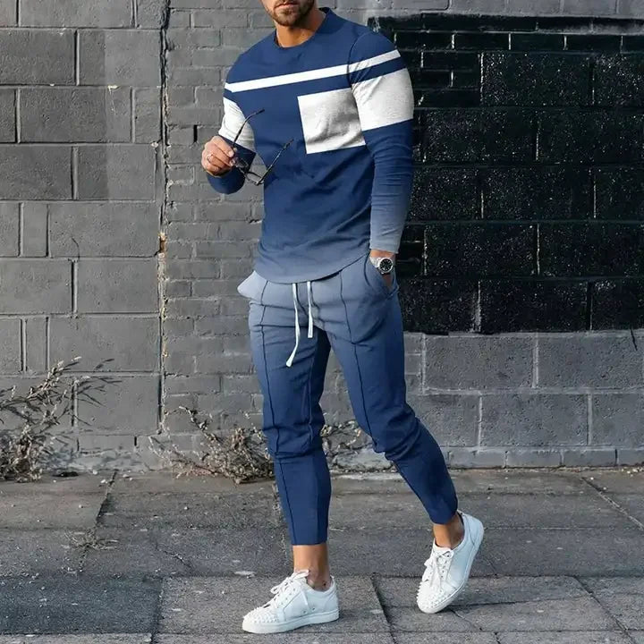 Men's Long Sleeve T-shirts and Pants Two Piece Colored Retro Geometry 3D Printed Men's Sets Casual Suit nike tech fleece