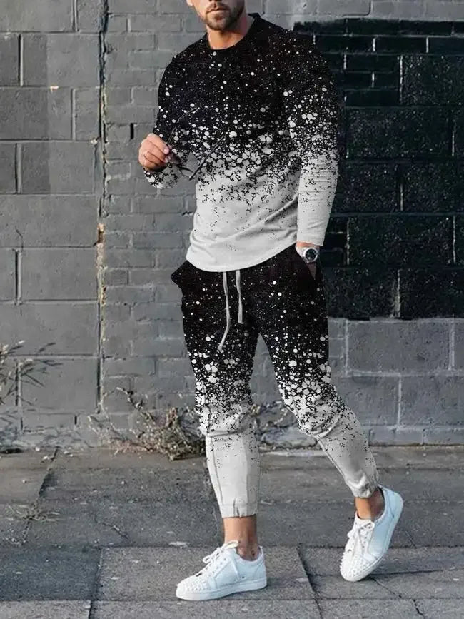 Men's Long Sleeve T-shirts and Pants Two Piece Colored Retro Geometry 3D Printed Men's Sets Casual Suit nike tech fleece