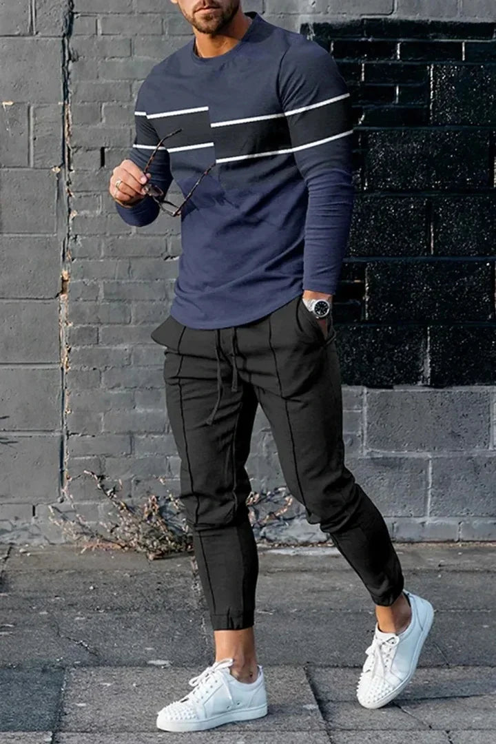 Men's Long Sleeve T-shirts and Pants Two Piece Colored Retro Geometry 3D Printed Men's Sets Casual Suit nike tech fleece