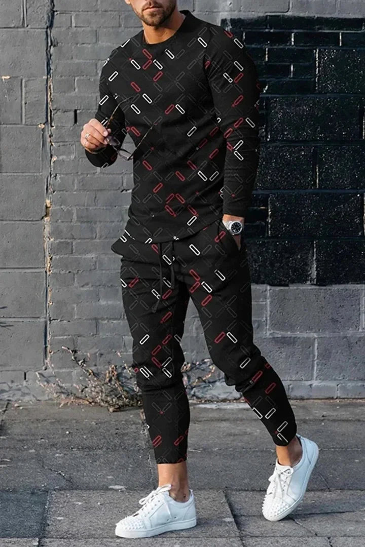Men's Long Sleeve T-shirts and Pants Two Piece Colored Retro Geometry 3D Printed Men's Sets Casual Suit nike tech fleece