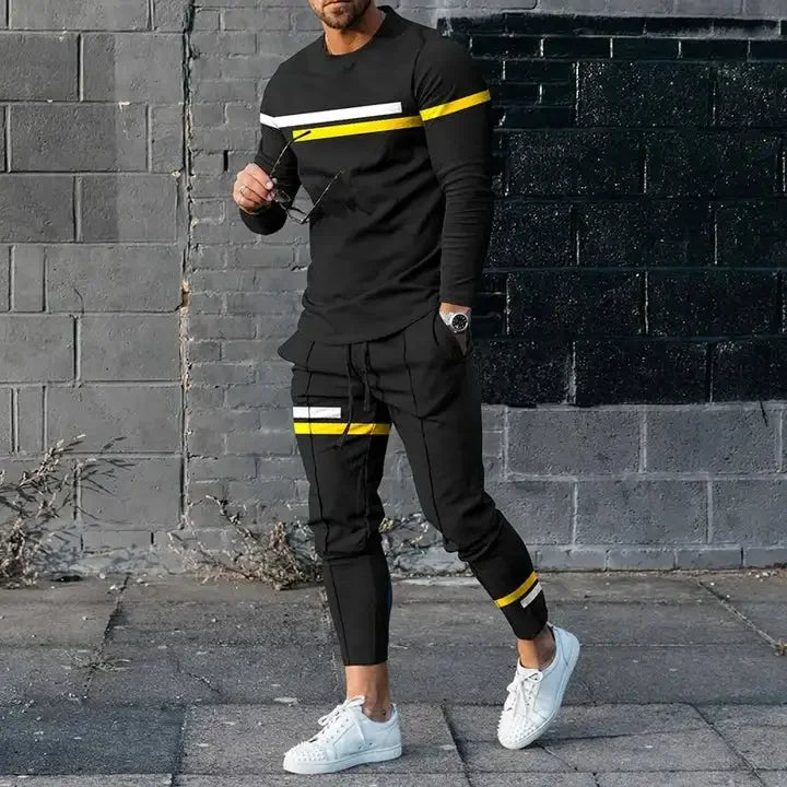 Men's Long Sleeve T-shirts and Pants Two Piece Colored Retro Geometry 3D Printed Men's Sets Casual Suit nike tech fleece