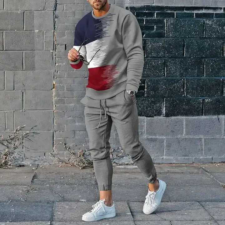 Men's Long Sleeve T-shirts and Pants Two Piece Colored Retro Geometry 3D Printed Men's Sets Casual Suit nike tech fleece