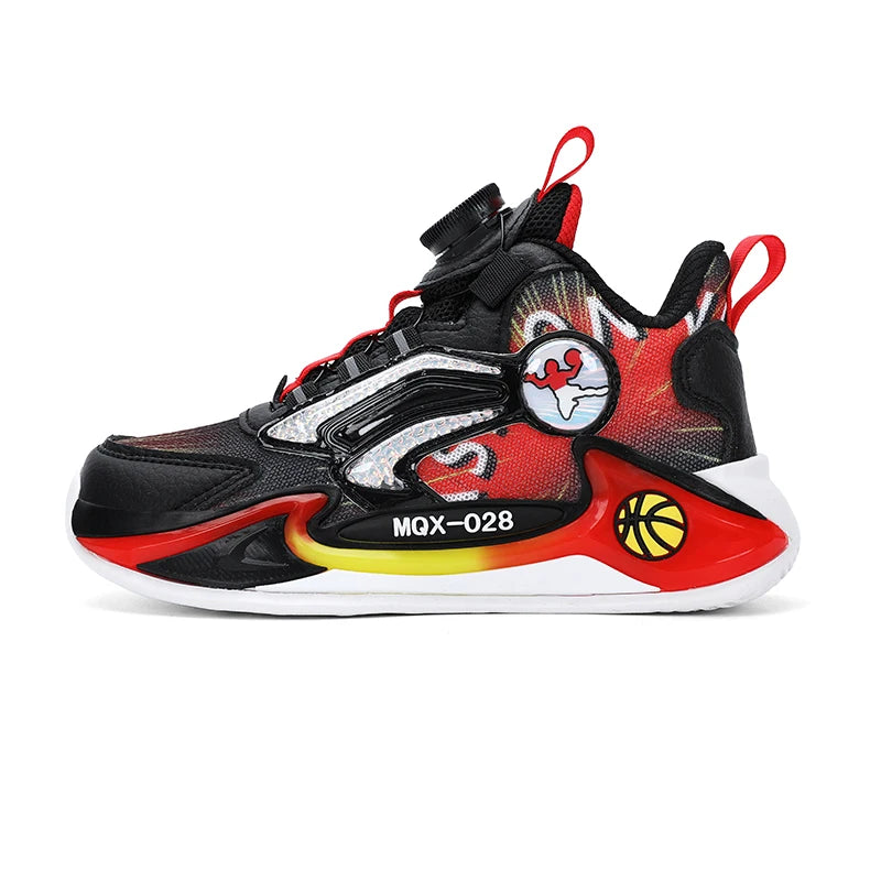 Children Basketball Shoes Rotating Buckle Wear-Resistant Fashion Casual Sneakers Soft Soled Flat Training Sports Shoes for Kids