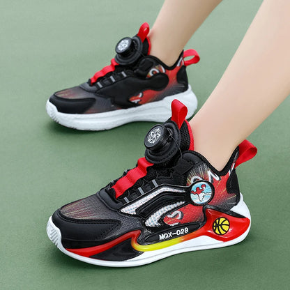 Children Basketball Shoes Rotating Buckle Wear-Resistant Fashion Casual Sneakers Soft Soled Flat Training Sports Shoes for Kids